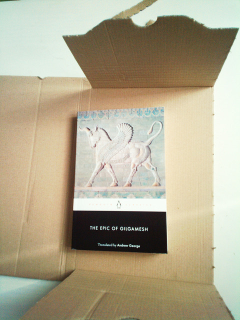 Picture of the book “The Epic of Gilgamesh” still in its cardboard box / Foto del libro “The Epic of Gilgamesh” ancora nell'imballaggio di cartone