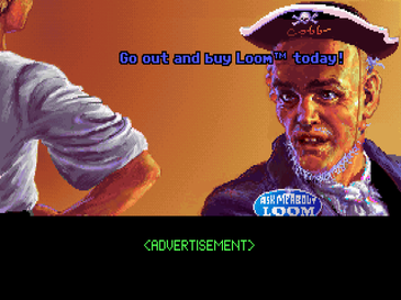 screenshot di Monkey Island con la pubblicità di Loom(TM)