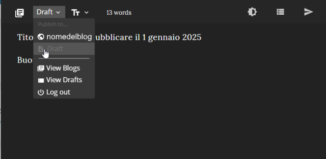 Ricorda di selezionare la pubblicazione su "<strong>Draft o Bozze</strong>" e non sul <strong>nome tuo blog</strong>