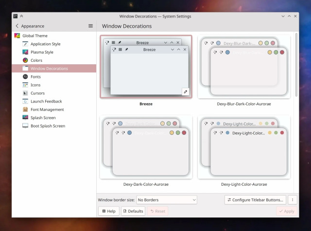 Screenshot of KDE Plasma's Setting window.