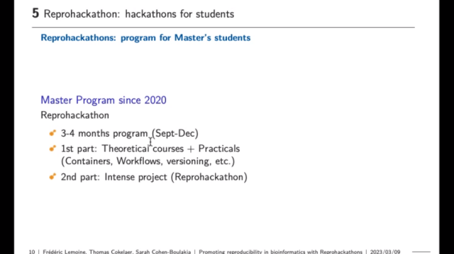 Développement d'un module de master dédié: container, workflow, versionnement, projet intense (reproHackaton)