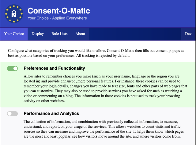 Consent-O-Matic preferences screenshot