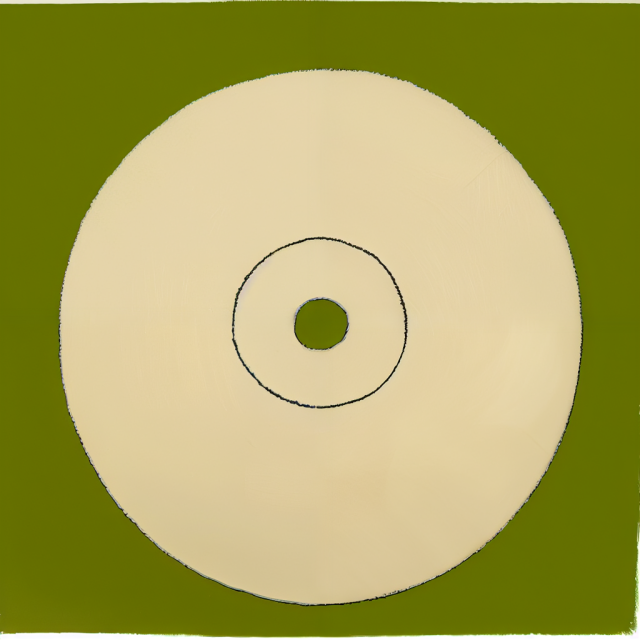 A beige disk on a green background. 