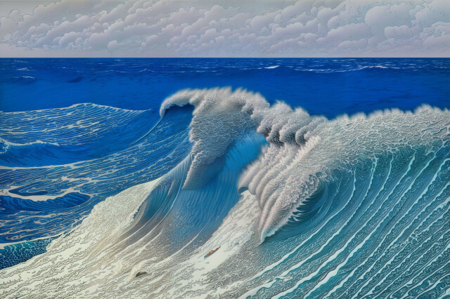 The original image of the wave, which has normal blues and whites. 