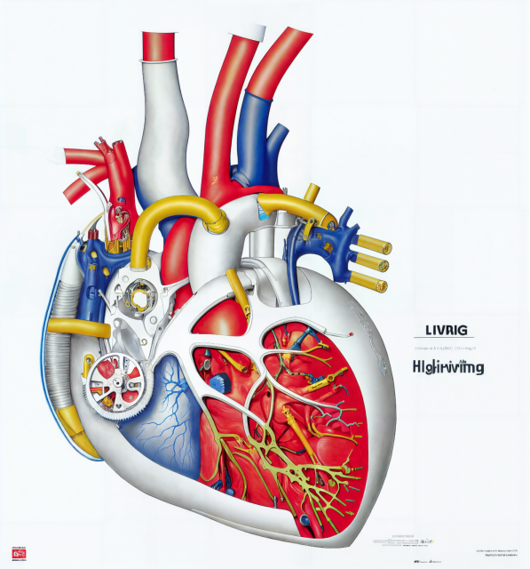 A drawing of a heart with mechanical parts