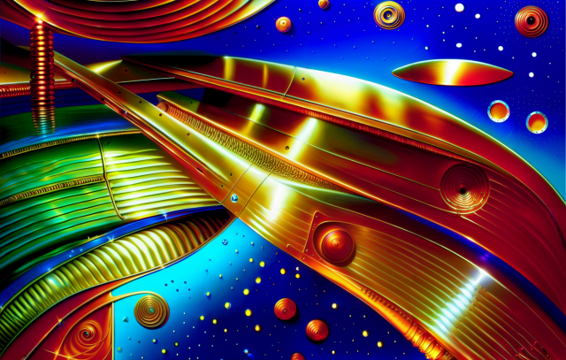 An abstract illustration of some seemingly metallic structure in a blue background. 