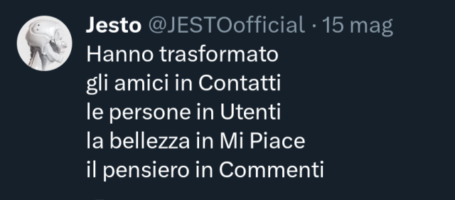 Screenshot del tweet ufficiale con il testo indicato nel post