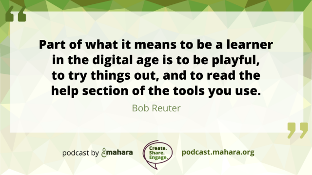 Quote by Bob Reuter: "Part of what it means to be a learner in the digital age is to be playful, to try things out, and to read the help section of the tools you use."