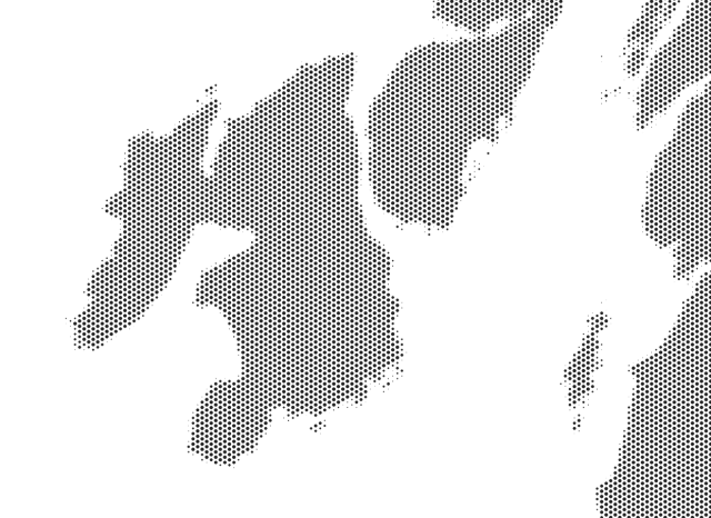 newsprint style render in qgis. Dots arrange in an offset grid, using dots proportional to amount of land at each point