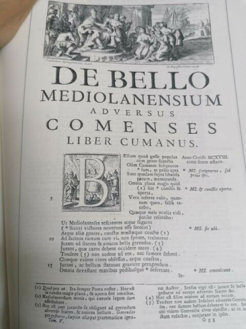 Pagina iniziale del "De bello mediolanensium adversus comenses liber cumanus"