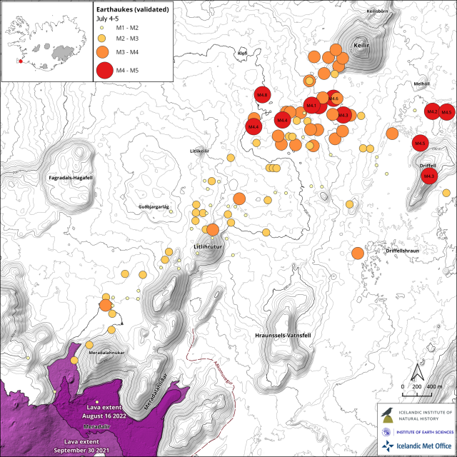 a map showing earthquakes around Fagradalsfjall