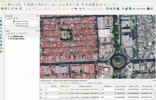 View of the Open Building dataset from Google in QGIS.