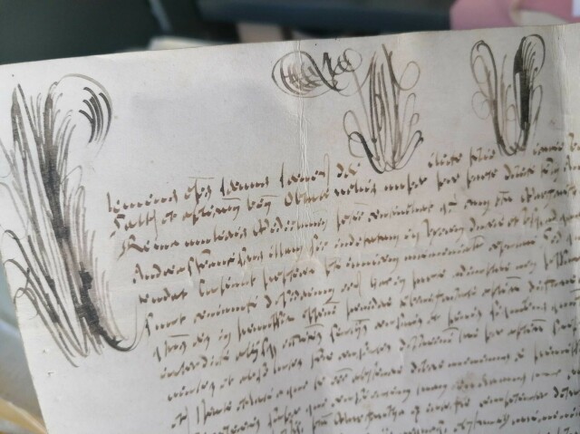 Pergamena (per me) illeggibile che mi dicono essere stata scritta nel 1671 (mi fido).