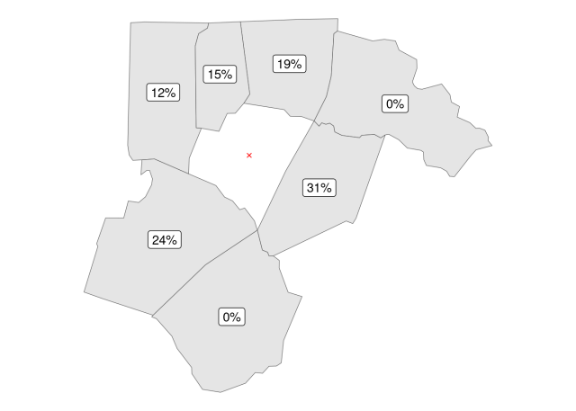 image of neighbors of County Franklin, NC, weighted by the length of shared border