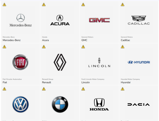 Screenshot from Mozilla website showing car manufacturers' logos.