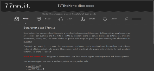 Cattura schermo della homepage del sito 77nn.it