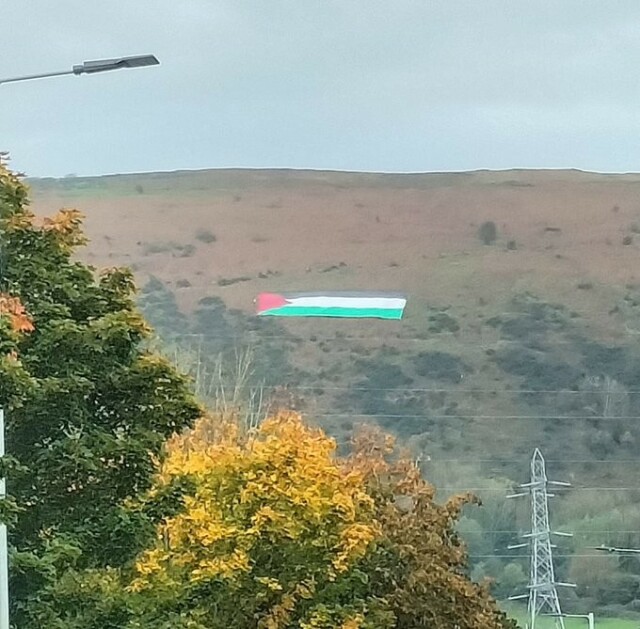 Large Palestine flag on the side of Black Mountain outside Belfast, Ireland.  #FreePalestine