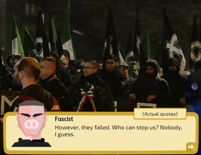 Screenshot del gioco con marcia fascista.