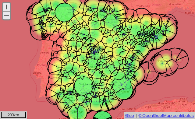 A messy map interface, with green irregular areas delimited by black lines