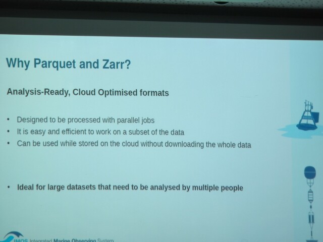 Why Parquet and Zarr? Ideal for large datasets that need to be analyzed by multiple people.