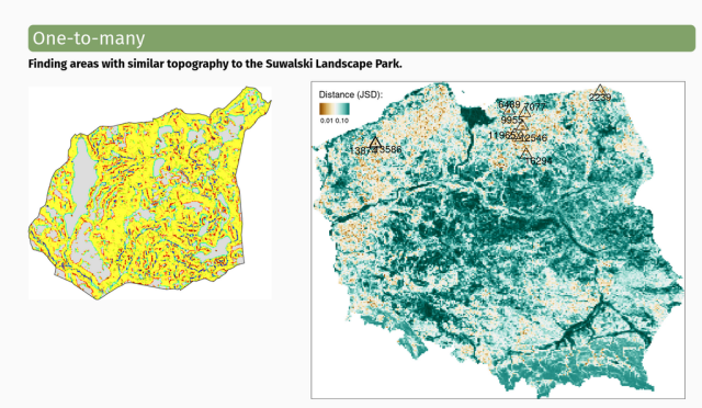 A slide showing an example of searching for areas with similar topography to the Suwalski Landscape Park