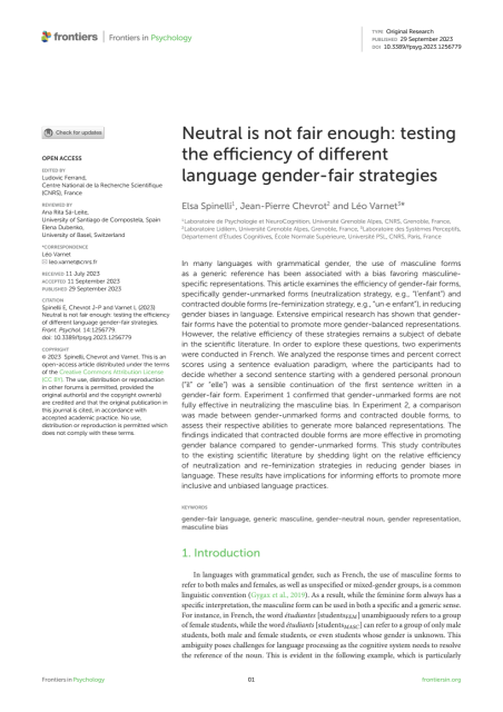 First page from the article "neutral is not fair enough" in Frontiers in Psychology