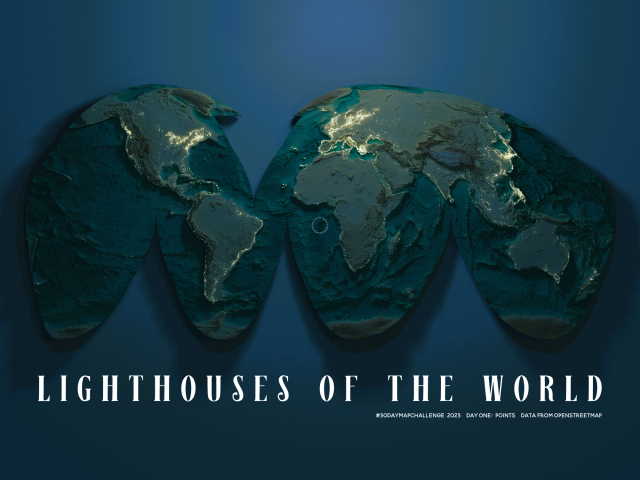 Lighthouses of the world as illuminated points