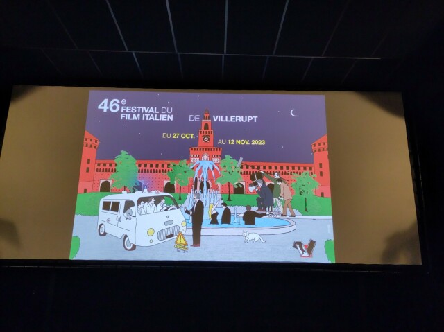 Villerupt Italian film festival banner on the cinema screen