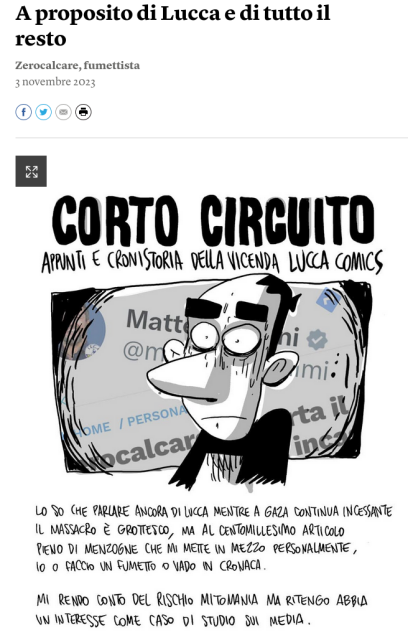CORTO CIRCUITO appunti e cronistoria della vicenda Lucca Comics.
L'incipit del fumetto di Zerocalcare su Internazionale