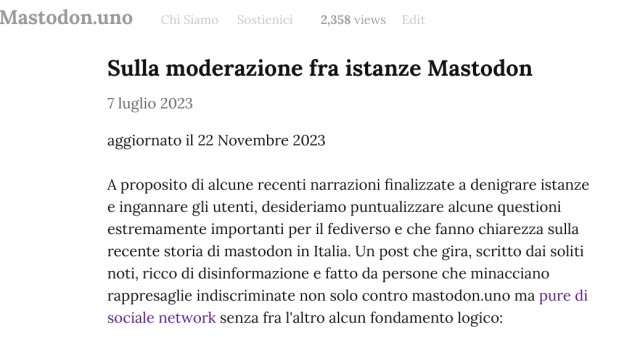 la moderazione fra istanze mastodon