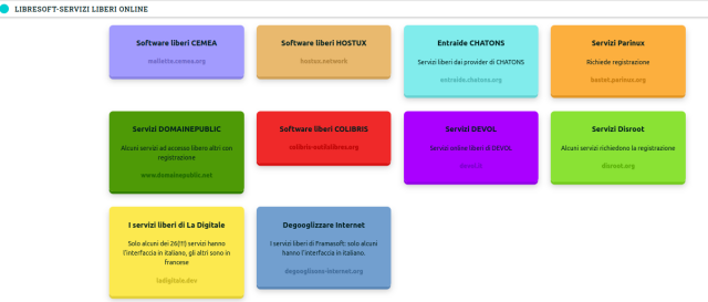 LIBRESOFT-SERVIZI LIBERI ONLINE 
un bouquet di 10 siti che offrono servizi  e software liberi online