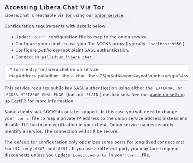 Screenshot: How to access Libera Chat via Tor.
