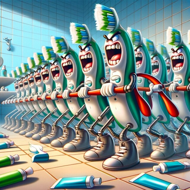 Vignetta con esercito di spazzolini arrabbiati