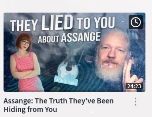 A screenshot of the video, with a title reading "They LIED to you about Assange".