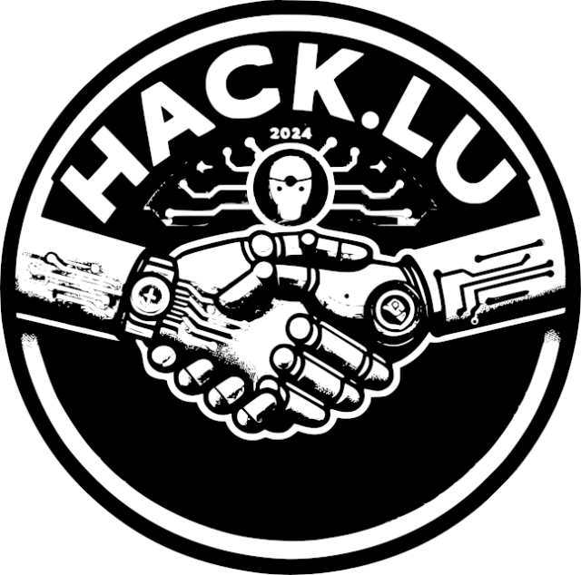 hack.lu 2024 logo - two robots shaking "hands"