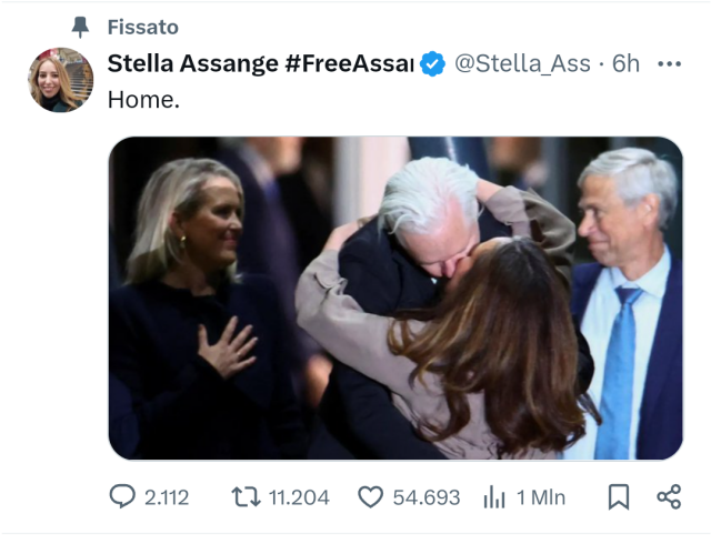 Stella Assange posts a photo of his husband arriving at home, at last.