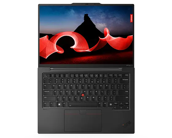 Image of the ThinkPad X1 Carbon Gen 12 fully opened up