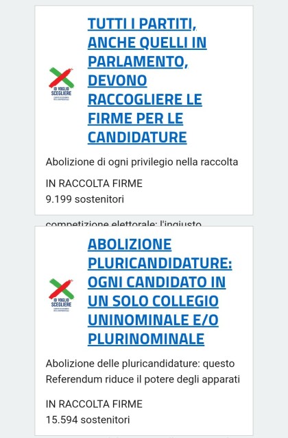 Situazione firme altri referendum iovogliosceglierr