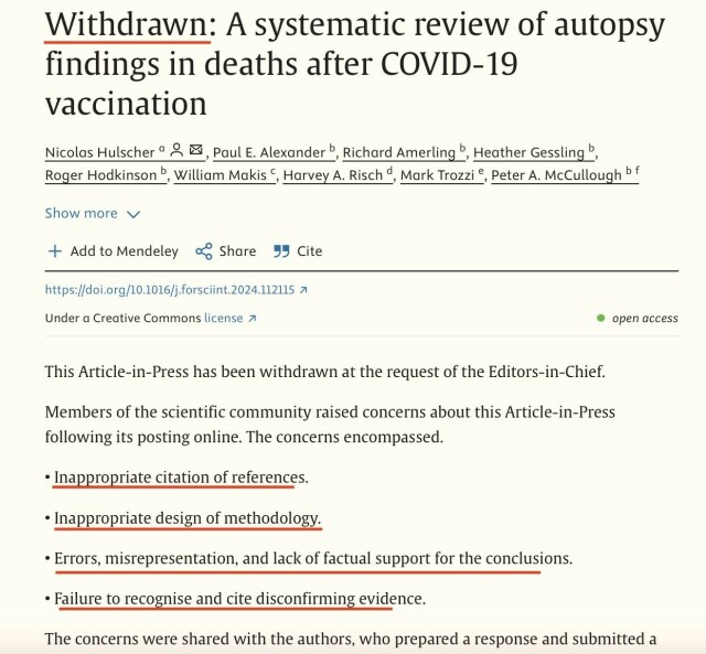 Annuncio del ritiro di una ricerca che pretendeva di dimostrare la pericolosità dei vaccini contro COVID-19.