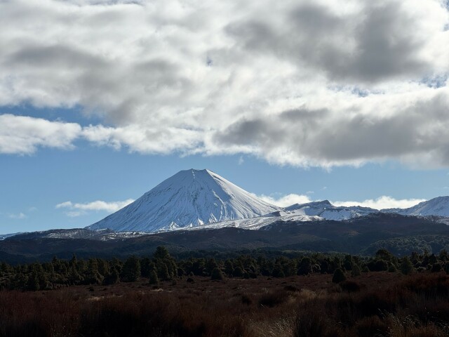 Mt Doom, covered in snow. 