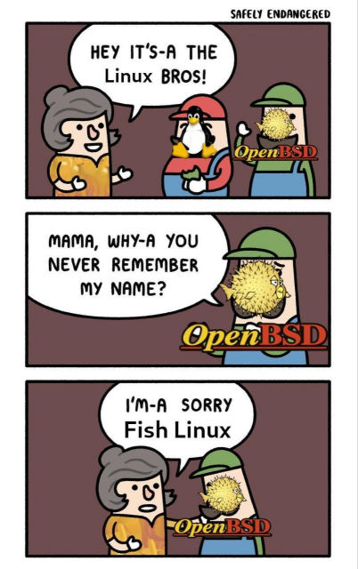 A cartoon about people mixing BSDs with Linuxes