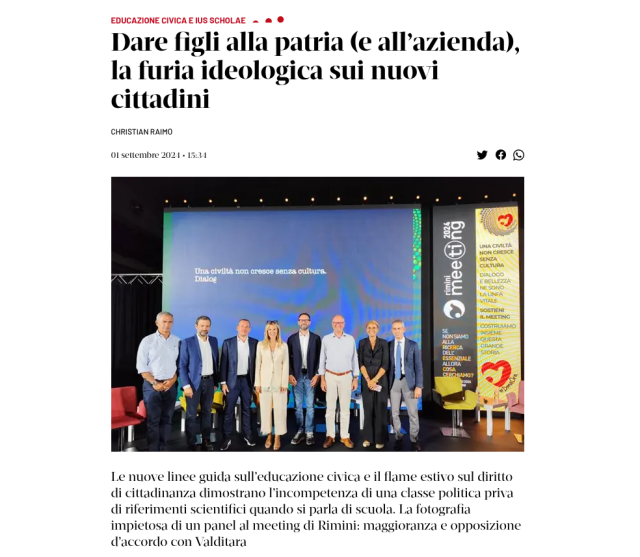 Christian Raimo su Domani, "Dare figli alla patria (e all’azienda), la furia ideologica sui nuovi cittadini"