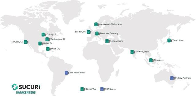 mappa dei datacenter di Sucuri nel mondo