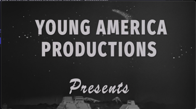 "Young America Productions Presents" title card, showing clean text, static matte background over Aztec pyramids. Clean and well restored