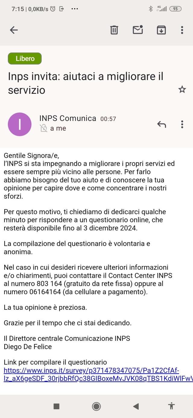 e-mail apparentemente dall'INPS