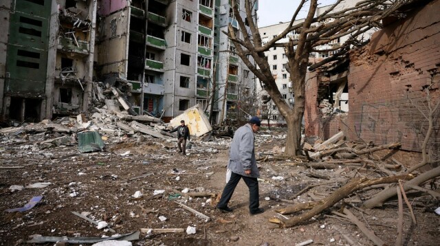 La rovine della città di Chernihiv, il 4 marzo 2022. Foto di Dimitar Dilkoff/AFP DIMITAR DILKOFF/AFP via Getty Images