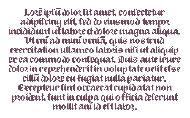 Lorem ipsum text in a pixel Textura font, with some scribal abbreviations and ligatures.