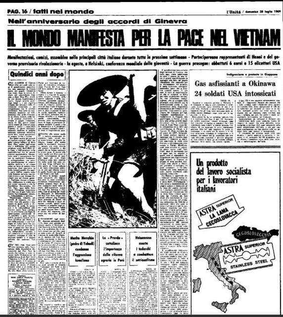 A pagina 16: "Nell'anniversario degli accordi di Ginevra il mondo manifesta per la pace nel Vietnam".